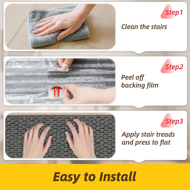 JSEI Stair Treads for Wooden Steps Indoor, Non-Slip Washable Carpet Stair Treads with TPE Backing, Stair Step Mats for Wood Stairs, 14 Pack, 9" x 28", Light Grey