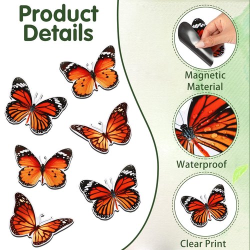 Fiada 6 Pcs Butterfly Screen Door Magnets Flexible Double Sided Door Magnets Decorative Protectors for Sliding Screen Doors Prevent People & Pets from Running into Windows(Red,Retro Style)