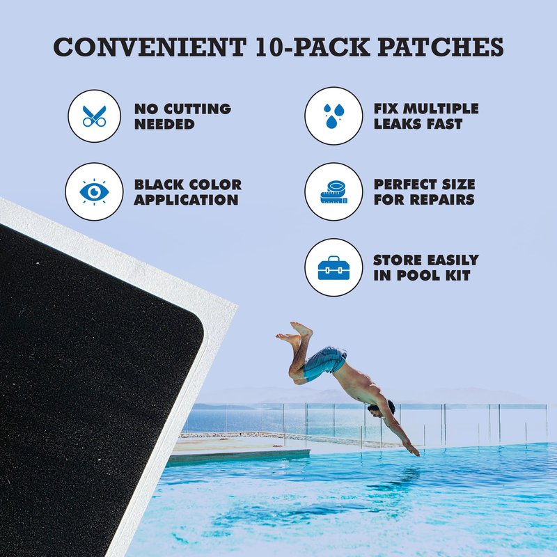 Burro Adhesives 10-Pack Waterproof Clear Pool Tape Patches - Professional Grade PVC Repair Kit with 2.75" x 4" Heavy Duty Patches for Commercial & Residential Vinyl Pools, Works Underwater & Dry