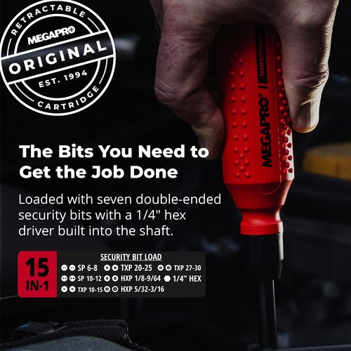 Megapro Tamperproof Security Screwdriver Set | Multi-Bit Screwdriver with ¼” Hex Shaft | Hex Pin, Spanner, Torx Pin | Compact Security Bit Set (Original)