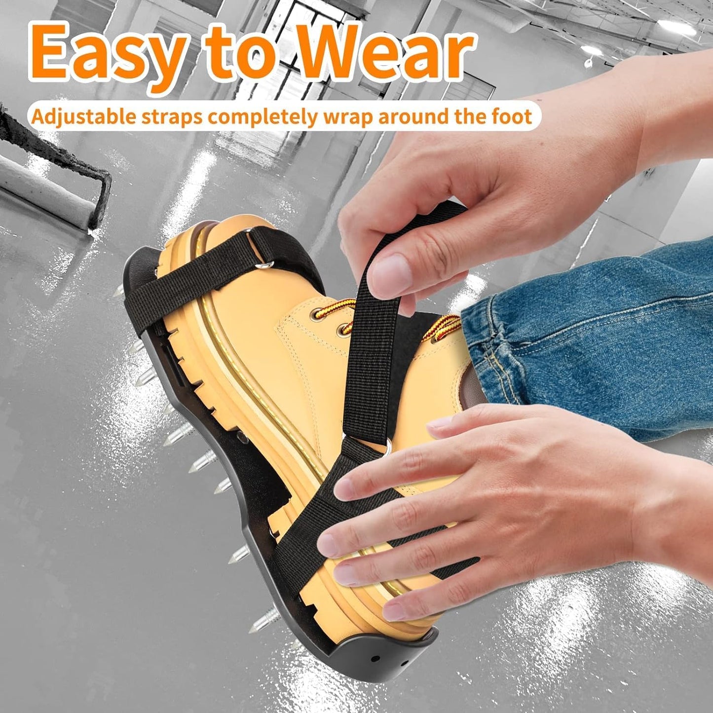 Epoxy Floor Spiked Shoes Fully Assembled Gunite Spiked Shoes with 3/4" Short Spikes for Garage Floor Epoxy, Overlays, Cover Installation,1 Pair (Black)