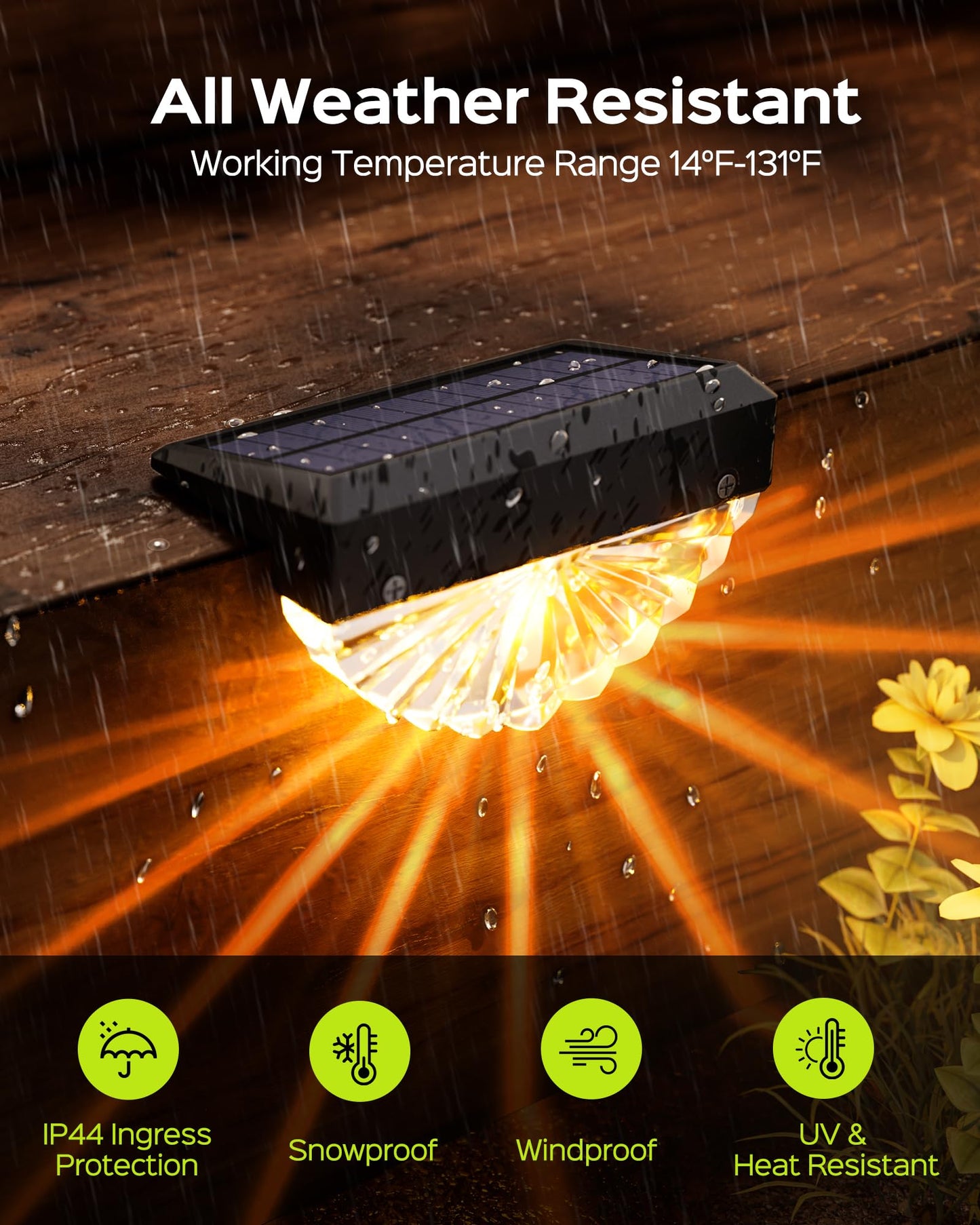 JACKYLED Solar Fence Lights RGB LED Accent Lighting with 180° Fan-Shaped Pattern, 11 Light Beams, 20H Runtime, 8 Lighting Modes, Outdoor Waterproof Railing Light for Yard, Patio, Porch, Garden, 4 Pack