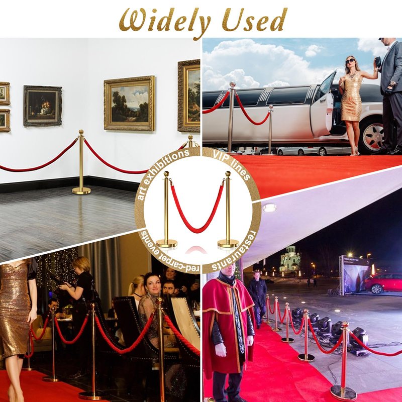 JLXMAXLJ 6PCS Gold Stanchions Posts with 4PCS 5 ft Red Velvet Rope, Red Velvet Rope Stanchion Set Crowd Control Barriers, Stanchions and Velvet Ropes Red Carpet Poles for Party Supplies