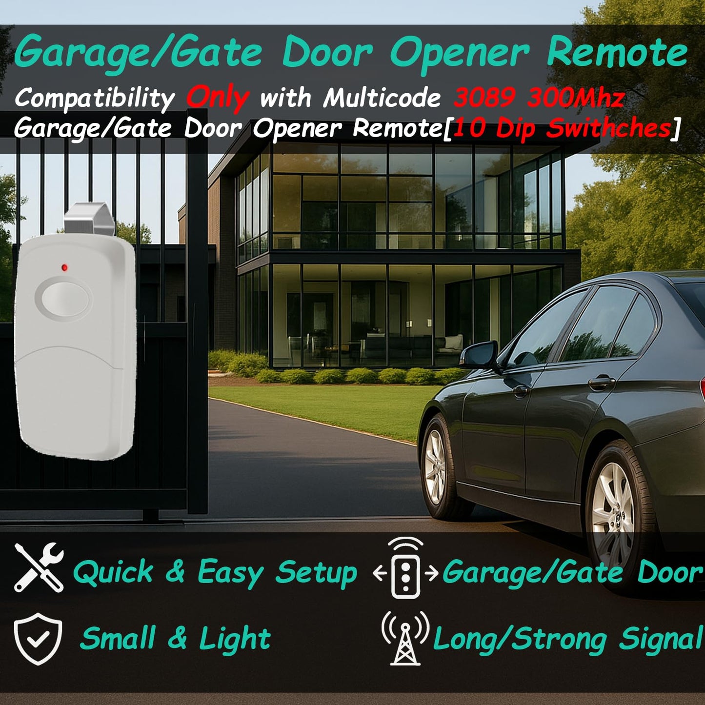 2 Replacement for Multicode Linear 3089 Garage Gate Door Opener Remote Transmitter,308911,MCS308911,10 dip Switch 300mhz,Grey