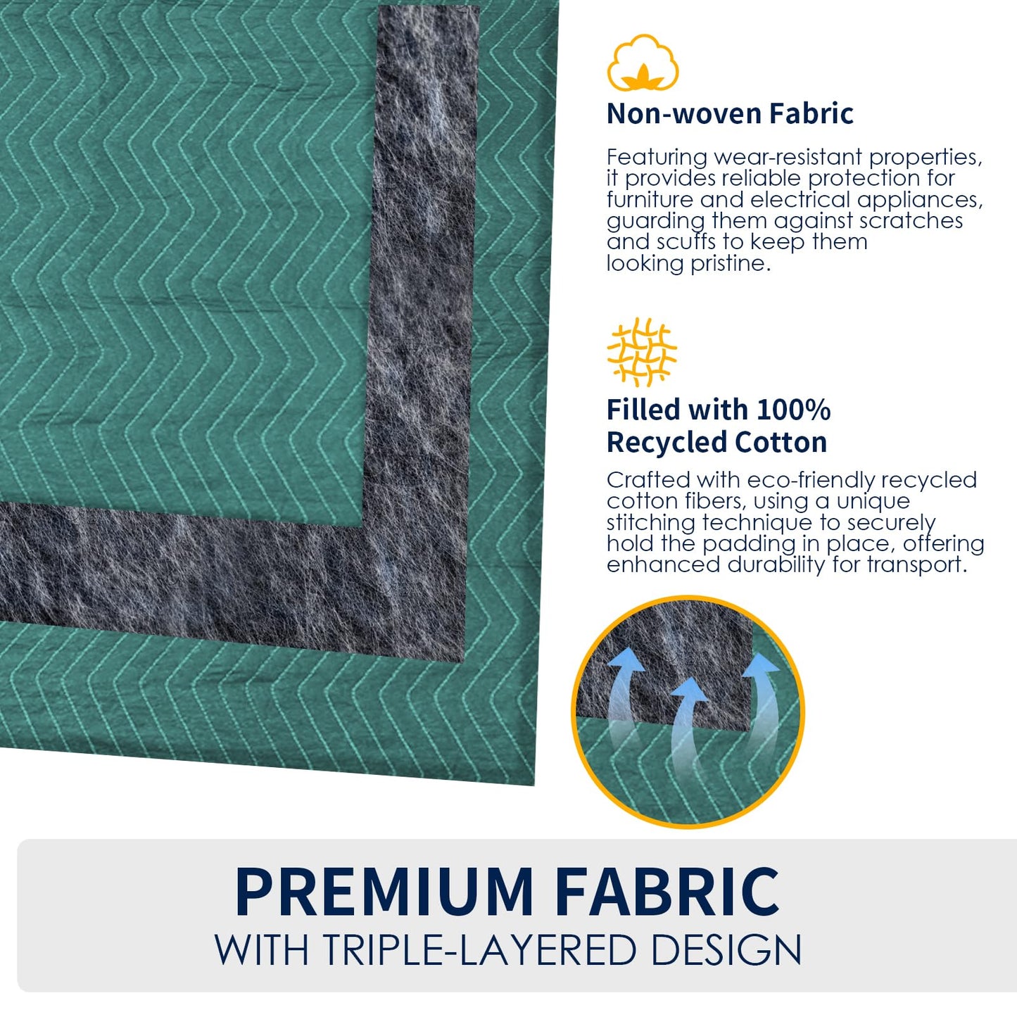 Diamond UP 4 Moving Blankets, Double Extra Large Moving Blankets for Furniture, Professional Quilted Furniture Shipping and Storage Pads, 144" x 80", Green and Gray(4 Packs)