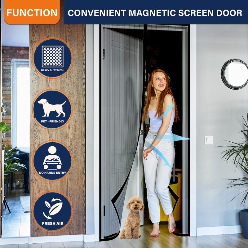 Magnetic Screen Door, Door Screen Magnetic Closure-Keeps Bugs Out Let Breeze in, Heavy Duty Mesh - Pet and Kid Friendly, Works with Front Doors, Sliding Doors (Fit Door Size 30 x 80 Inch) Gray