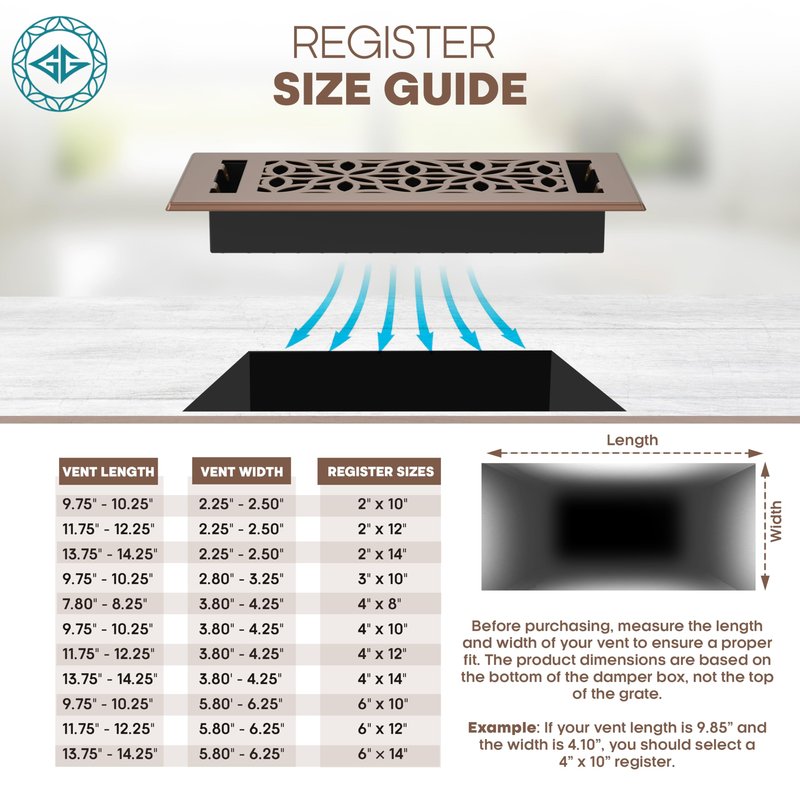 Floor Vent Covers – 4x10 Floor Register – Heavy-Duty Steel, Rustproof & Walkable Grates, Drop-in Install, Adjustable Airflow – Decorative (Floral Satin Rose Bronze, 8 Pack)