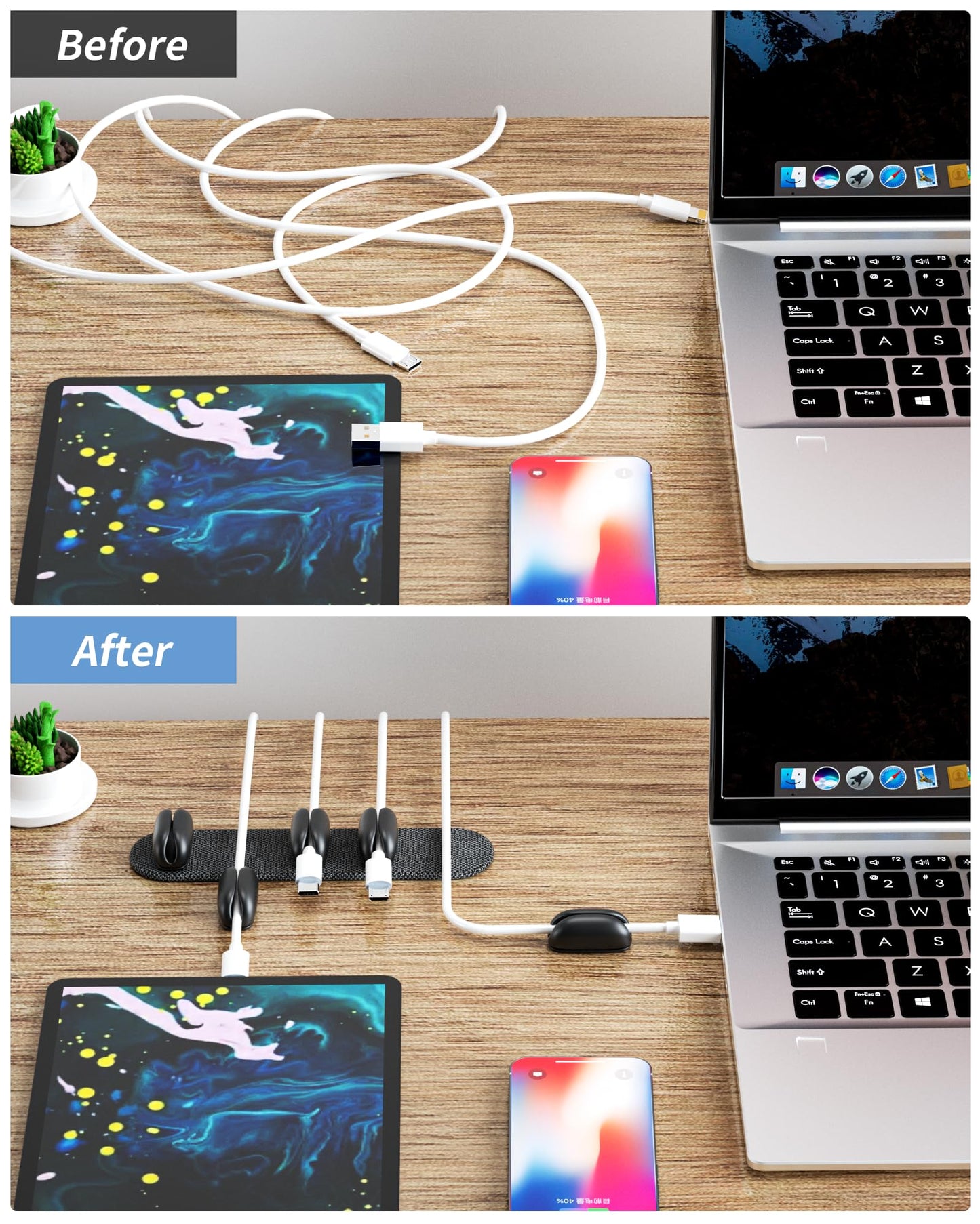 5-Pack Magnetic Cable Clips Cord Organizer - Smoothly Adjustable, Puretor Desk Cable Management Clips. Ideal Wire Holders for Desktop, Nightstand, Wall - Perfect for Home Office, Phone, Car (Black)