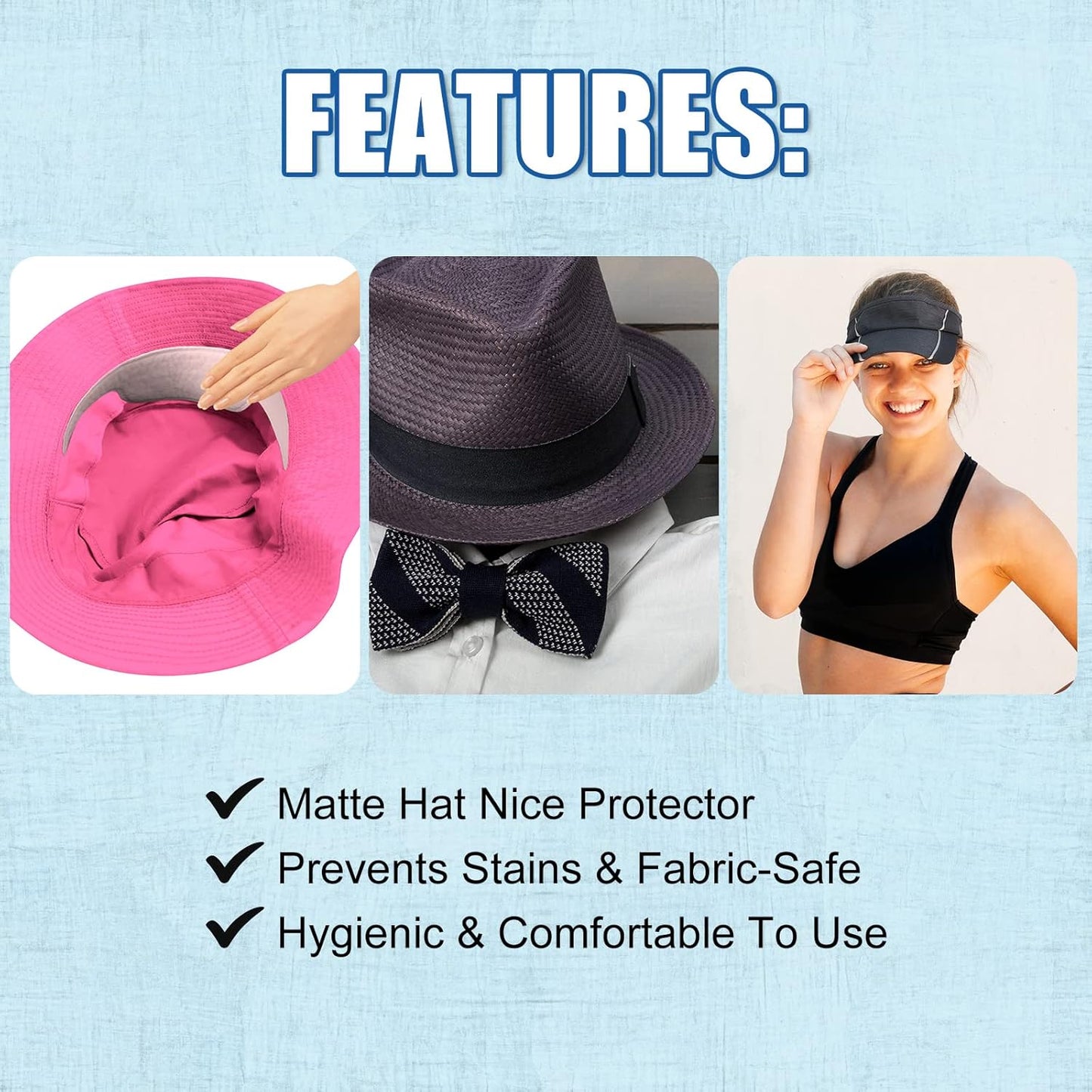 Janmercy 100 Pcs Hat Sweat Liner Shields Absorbing Pad Prevents Stains Protector Bands for Baseball Golf Cap Men Women