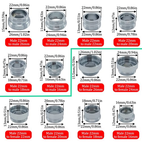 12 Pieces Faucet Adapter Kit Kitchen Aerator Male To Female Male Faucet Water Hose Adapter(Faucet Adapter Various Sizes)