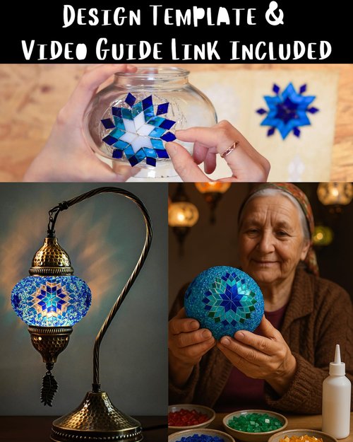 DEMMEX DIY Turkish Mosaic Lamp Making Kit – No Grout Needed – Fun, Easy, No Experience Required – Complete Mosaic Art & Craft Project Kit for Adults & Teens – Make Your Own Table Lamp (Turquoise)
