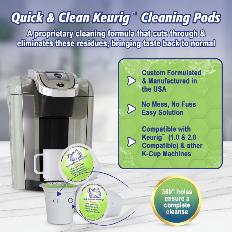 Quick & Clean 4-Pack Cleaning Cups with Descaler and Filters Bundle (2 Total Uses) - 2.0 Compatible, Descaling Solution for Keurig, Nespresso, Ninja, Delonghi, All Coffee and Espresso Machines