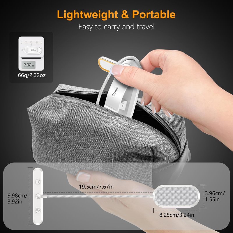 Gritin Rechargeable Book Light for Reading in Bed with 19 LED &Memory Function-Eye Caring 3 Color Temperatures,5 Brightness Levels,90 Hrs Runtime Flexible Goose Neck Clip on Light-White