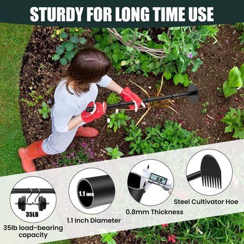 Luvenia Hoe Garden Tool 17-60 Inch 2-in-1 Adjustable Steel Handle Garden Hoe for Weeding Cultivating Heavy Duty Gardening