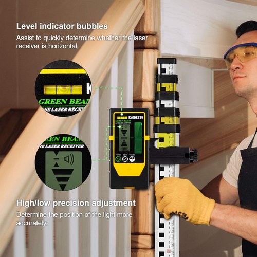 KAIWEETS Laser Detector Double-sided Receiver LR100G, Working Range Up to 196ft, Adjustable Beeper, with Rod Clamp for KT360A/KT360B