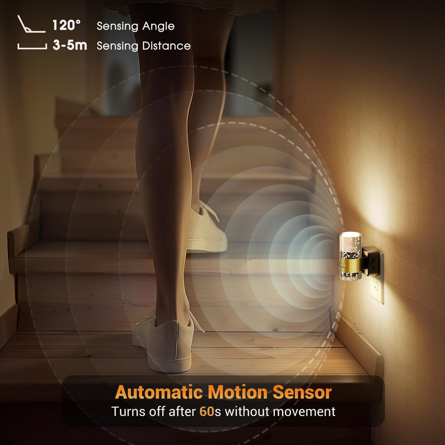 JandCase Motion Sensor Night Light, Night Lights Plug into Wall,2 Pack 3000K Soft White 0-100 LM Dimmable LED Night Light, Motion Activated Nightlight for Bathroom Hallway Decor