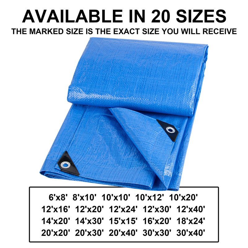 CARTMAN Finished Size 10x10 Feet Blue Poly Tarp 5 Mil Thick, Multipurpose Protective Cover for Camping, Tent, Boat, RV, Car