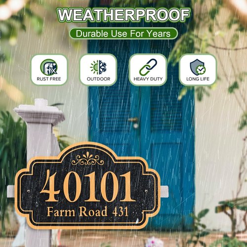 Custom House Address Sign for Outside, Personalized Address Plaque Outdoor, Used for Home,Street, House (Black/Silver)