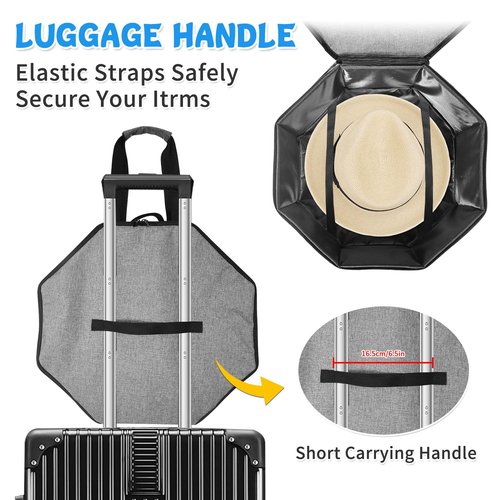 Jenlan Hat Storage Box, 17 x 7 inches Hat Boxes Cowboy Cap Organizer Case Hat Carrier Bag Large Cap Bag Hat Box for Women Storage Hat Organizer Foldable Hat Box with Handles for Men Women(Grey)
