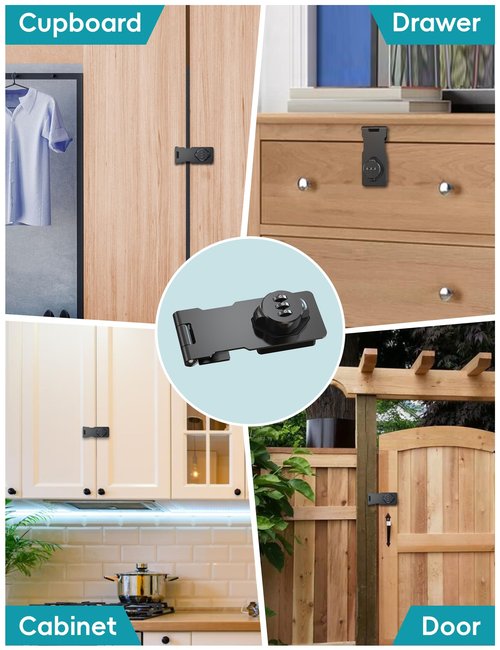 I-EASYDWW Cabinet Password Hasp Lock, Keyless Combination Lock for Small Doors, Barn, Bathroom, Outdoor, Garage, Garden, Black