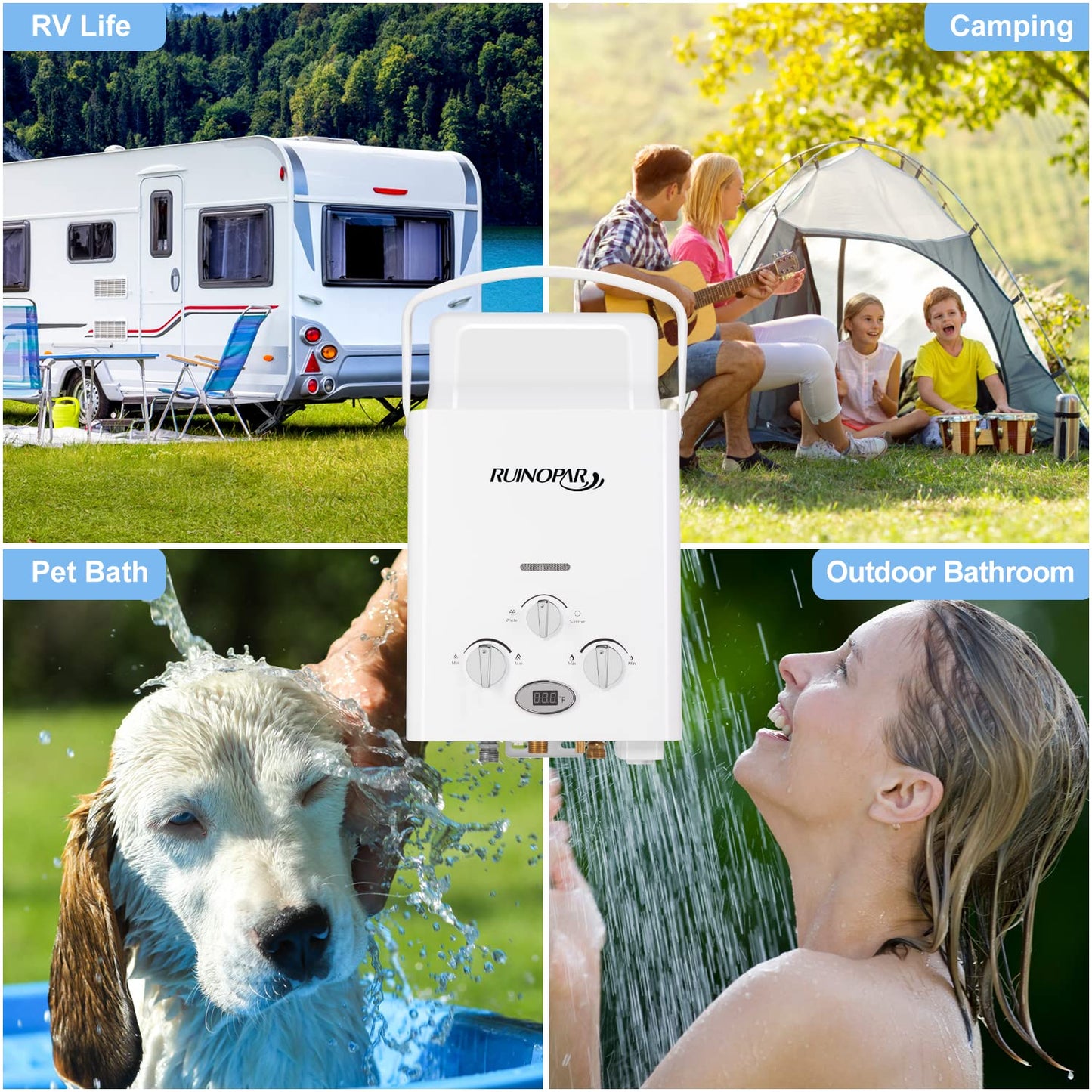 Portable Water Heater Propane Tankless - 6L 1.58GPM RV on demand Hot Gas Outdoor Digital Display Water Heater for Camping,Boat,Cabins