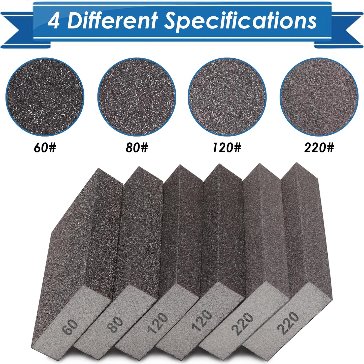 Eoppen 6Pcs Sanding Sponge 60 80 120 220 Coarse Medium Fine Grit Sanding Block Washable and Reusable for Wood, Metal, Wall Polish