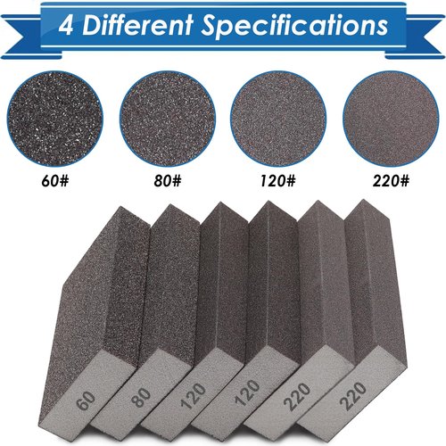 Eoppen 6Pcs Sanding Sponge 60 80 120 220 Coarse Medium Fine Grit Sanding Block Washable and Reusable for Wood, Metal, Wall Polish
