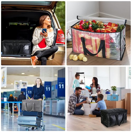 3 Pack Heavy Duty Moving Bags with Zipper – Extra Large Waterproof Storage Totes, Reinforced Handles for Packing, Moving, Dorm & Seasonal Clothes