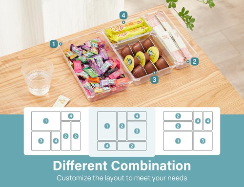 Kootek 9 Pcs Drawer Organizer Set, 4-Size Bathroom Vanity Trays Makeup Desk Dividers Versatile Storage Bins Clear Plastic Container for Dresser, Bedroom, Kitchen, Office