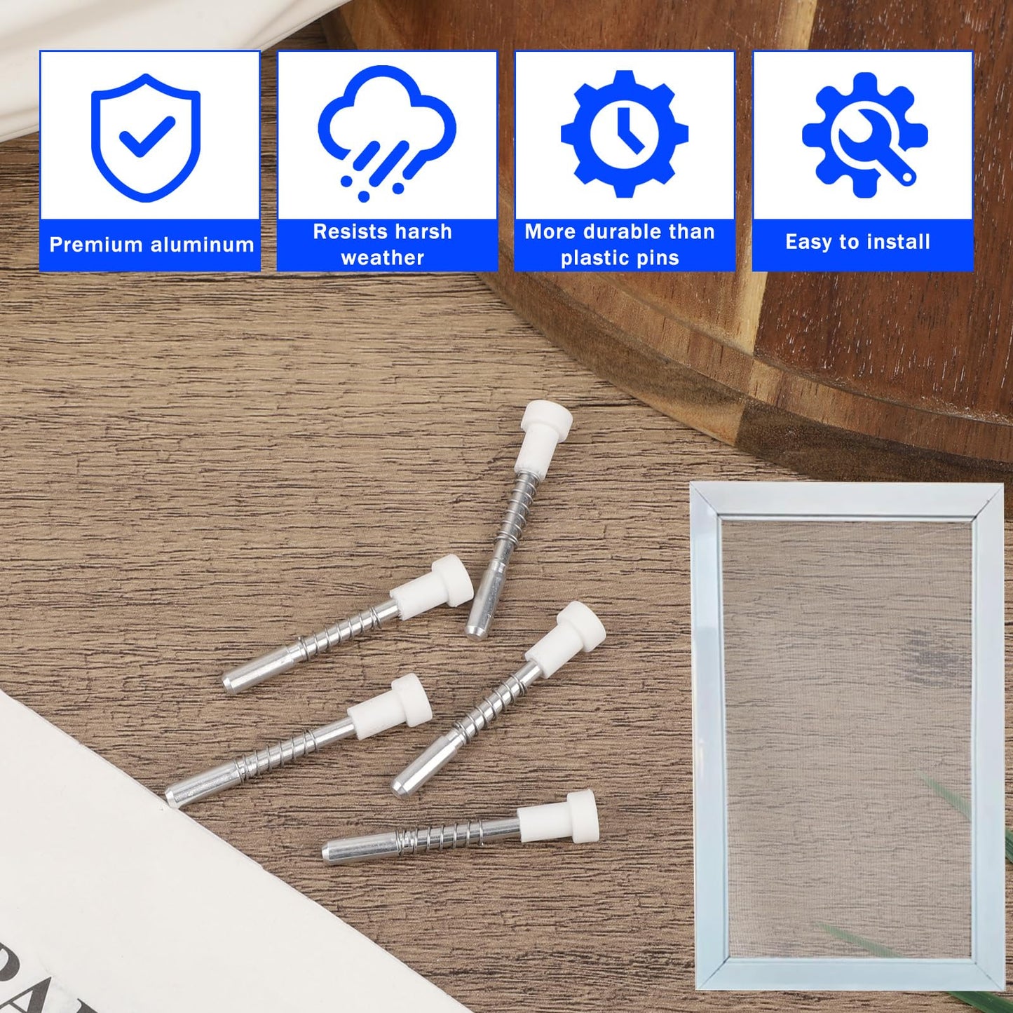 12 Pack Window Screen Plunger Latches, 5/32" x 1-1/2" Aluminum Alloy Window Screen Retainer Pins with Caps and Springs Replacement Accessories Plungers Clips for Securing