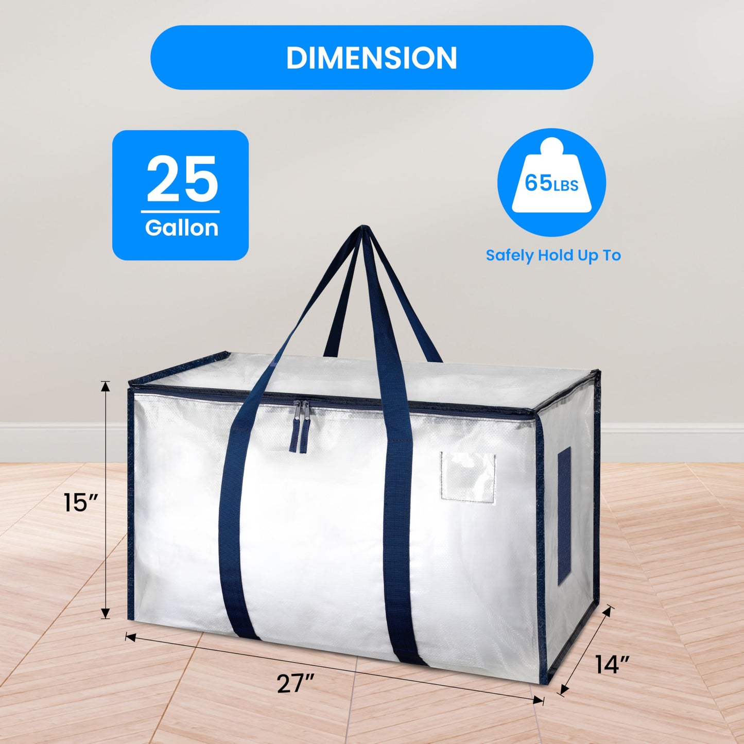 Simple Deluxe 8 Pack Heavy Duty Moving Bags with Reinforced Zippers & Comfortable Handles, Extra Large Foldable Storage Totes for Clothes, College Dorm, White