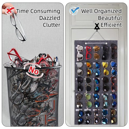 Wall Sunglasses Organizer - Felt Sunglass Storage The Door | Eyeglass Display and Organization Hanger for Bedroom Apartment Dormitory Home Study Room