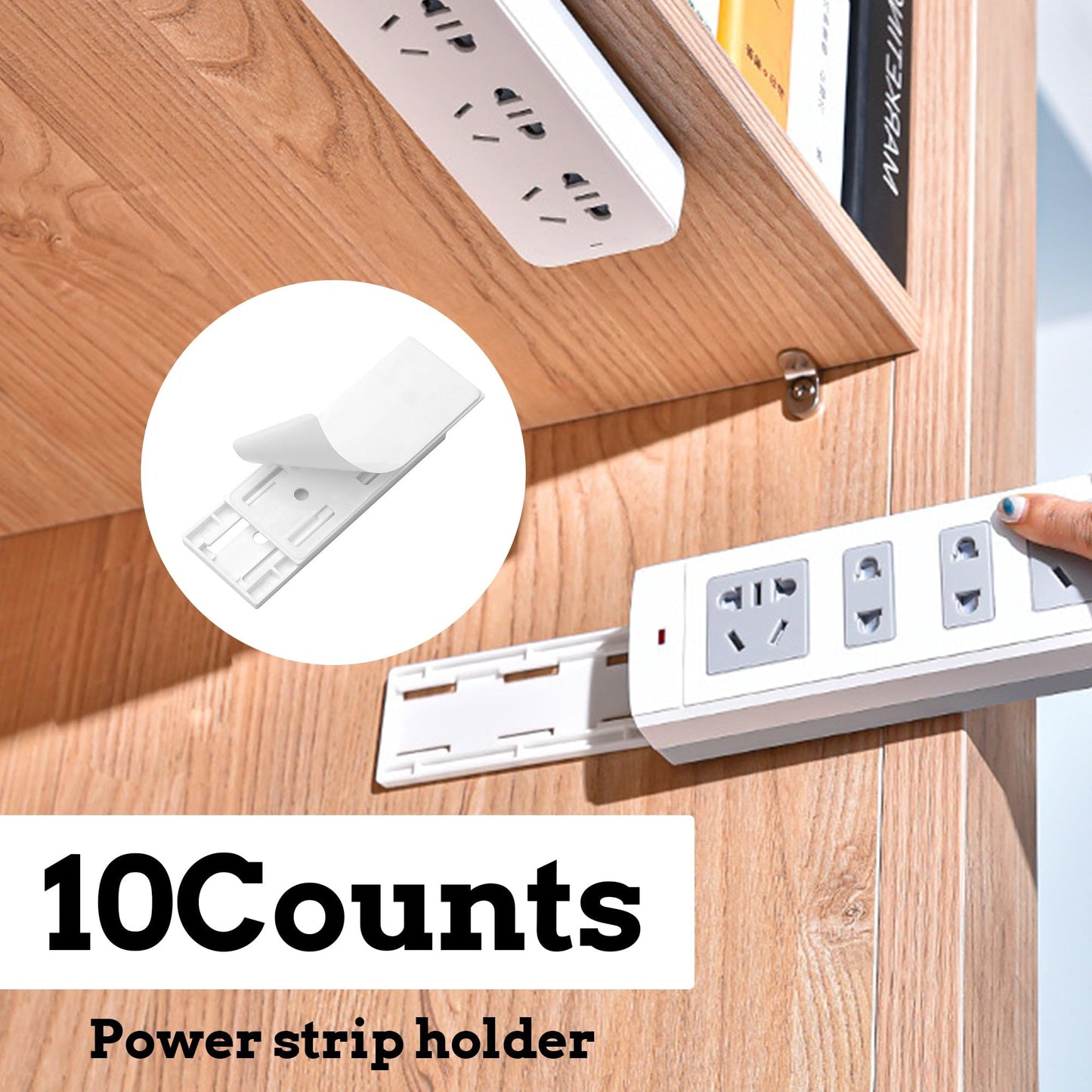20 Pcs Power Strip Holder Wall Mount, Self Adhesive Punch-Free Socket Holder, Desktop Socket Fixer Surge Protector Cable Management System for Kitchen Home Office