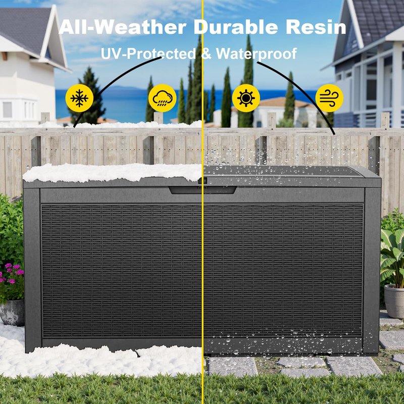 GYMHILL Resin Deck Box Outdoor Storage Box Waterproof for Patio Furniture,Outdoor Cushions,Garden Tools and Pool Supplies (Black, 120 Gallon)