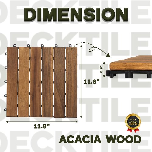 VICTORY RELAX Acacia Wood Patio Deck Tiles - 27 Pcs 6 Slats Interlocking Decking Tiles for Patio Decor, Waterproof Indoor & Outdoor Use, Garden Decking Tile (11.81 x 11.81 x 0.94) - Natural