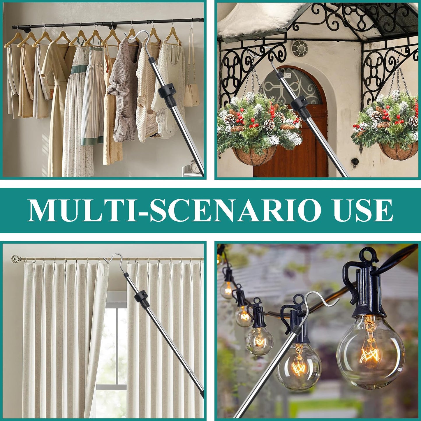 Greeily Clothes Hanger Reaching Hook Telescopic Adjustment clothes hook pole Light and can Extend from 37" to 65" with 4.7 "Hook and Sponge Handle.