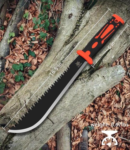 WICING Machete with Saw, 16.5 In Machetes for Bushcraft, Outdoor Hiking, Garden Cutting Trees and Yard Work, Ergonomic No-Slip Handle with Sheath