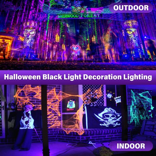 GPRK Rechargeable Black Light, Battery Powered Blacklight, Cordless 395nm Ultraviolet Flood Light for Neon Glow Party,Halloween,Body Painting,2 Packs