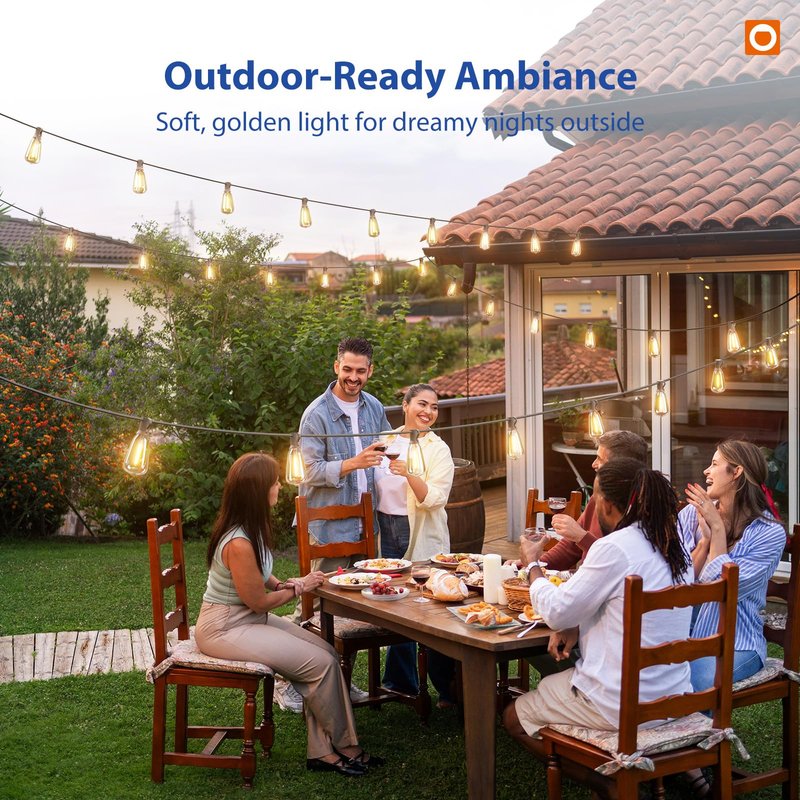 addlon 100FT(50FT*2) LED Outdoor String Lights with Remote Waterproof Patio Lights with 54 Shatterproof ST38 Replaceable Bulbs(4 Spare), Dimmable Outside Hanging Lights Connectable for Porch, Backyard