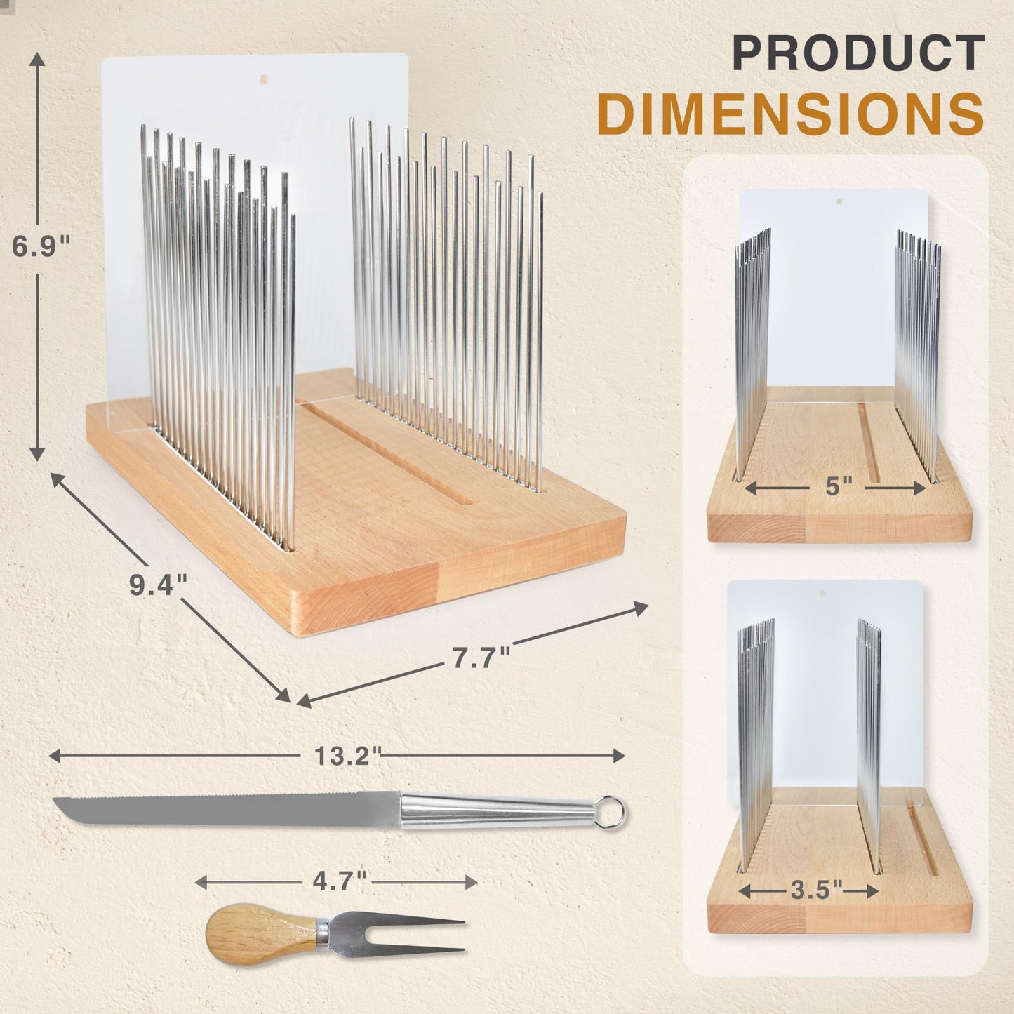 Bread Slicer for Homemade Bread - Bamboo Bread Slicer with Bread Knife, Foldable Cutting Guide, Crumb Tray, Bagels - Bread Cutter Ideal for Loaf Size: 5.5” x 5”
