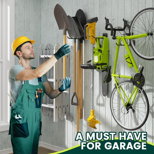 zacurter Garden Tool Organizer Rack, Wall Mount Garage Tool Organizer Storage Hook for Yard Shed, Metal Garage Garden Tool Hanger for Lawn Organizer Holds Shovel,Rakes,brooms,Hoses 2 Pack