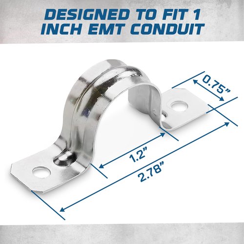 OHLECTRIC Heavy Duty Pipe Strap (25 Pack - 1 Inch) Zinc Plated Conduit Clamps, 2 Hole Steel EMT Pipe Strap U Bracket, Zinc Coated Tension Tube Clip, Metal Pipe Clamp for EMT Conduits
