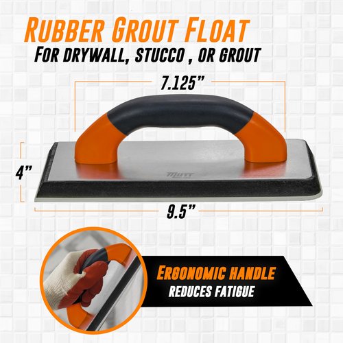 Mutt Tools 9.5” x 4 Inch Professional Grout Float - Non-Stick EVA Grip Smoothing Tool for Tile, Masonry and Drywall - Rubber Grout Float with Ergonomic Handle - Tile Grouting Tools Kit