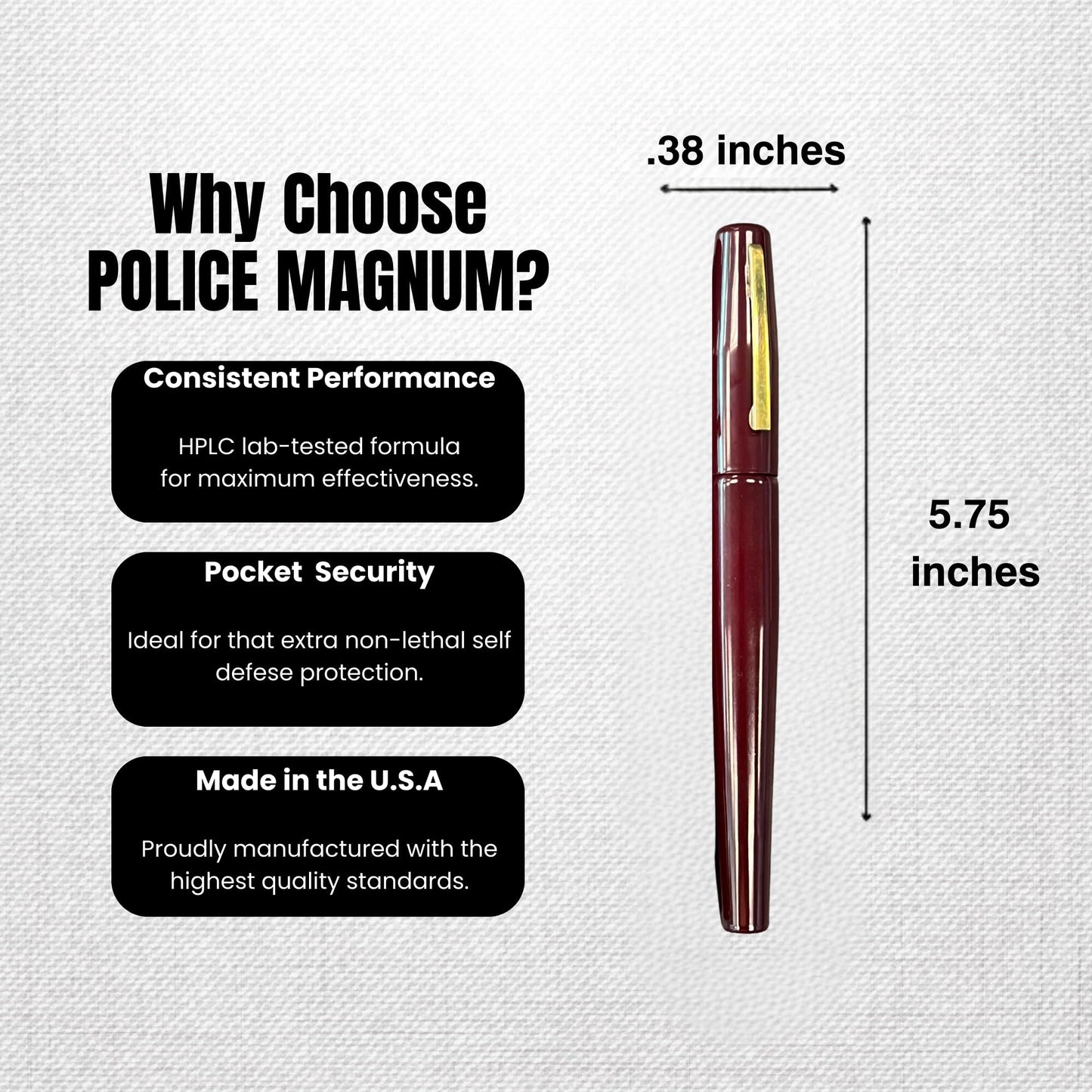 Police Magnum Small Pepper Spray Pen self Defense kit- Discreet Pocket Size Security- Made in The USA- 2 Pack Burgundy Tactical Pens