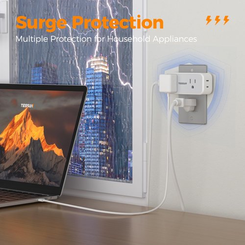 Surge Protector Outlet Extender, TESSAN Multi Plug Splitter with 4 Electrical Outlets 3 USB Ports(1 USB C), Multiple Plug Mini Wall Expander for Home Bathroom Office Dorm Room Essentials
