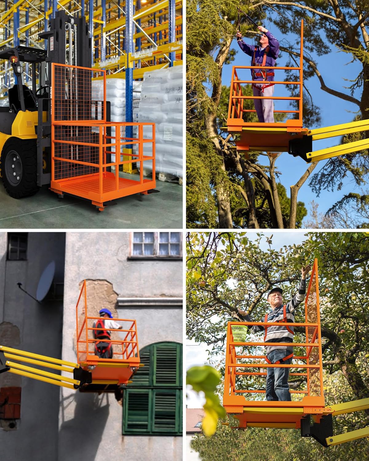 Forklift Platform Safety Cage,Work Platform for Loader,43"x45" Man Basket for Forklift,1800lbs Capacity with Safety Harness & Lock,2-Man Collapsible Lift Basket for Lifting Loader
