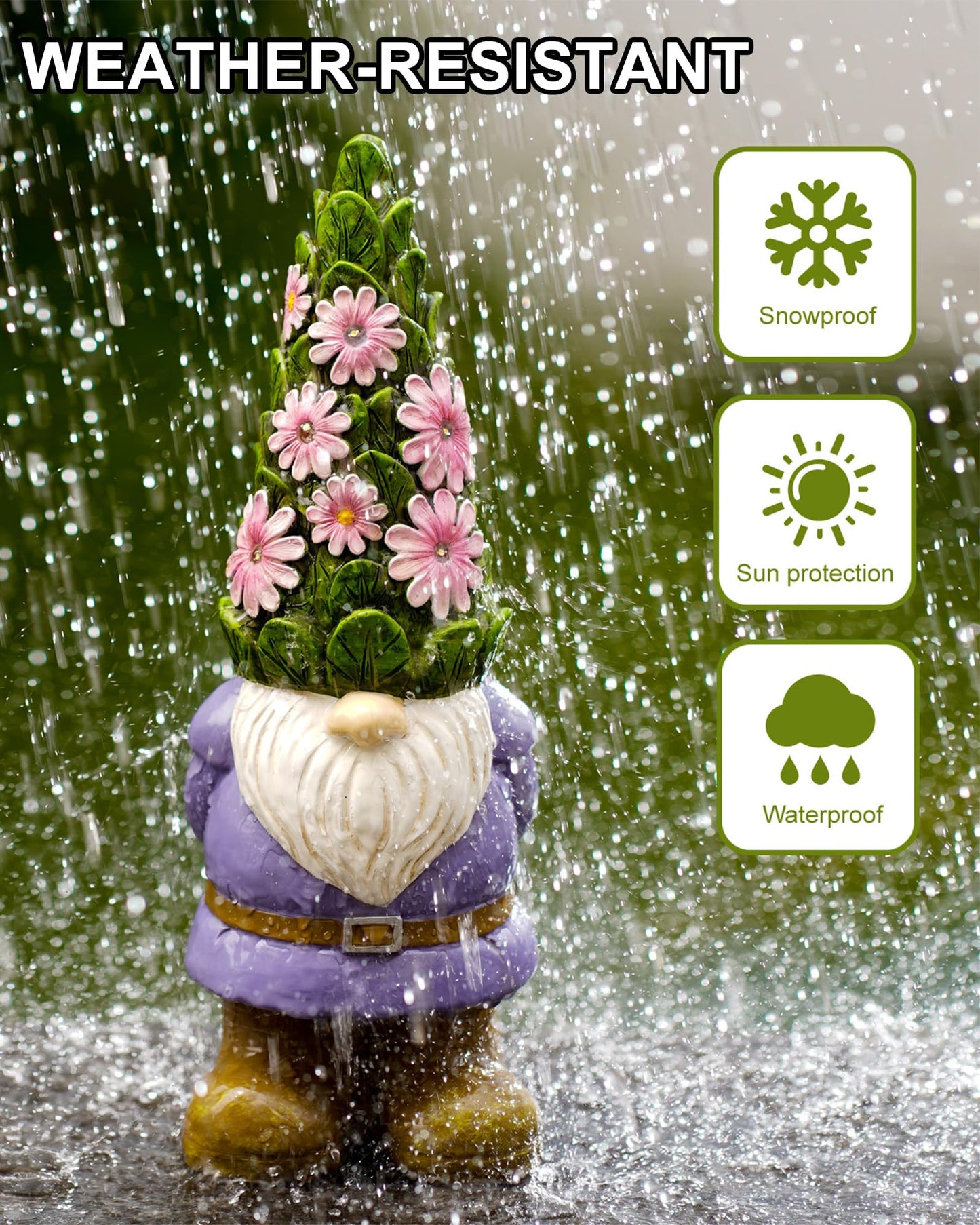 Nacome Solar Garden Outdoor Statues Gnome with Succulent and 7 LED Lights - Lawn Decor for Patio, Balcony, Yard Ornament for Mom Grandma Women