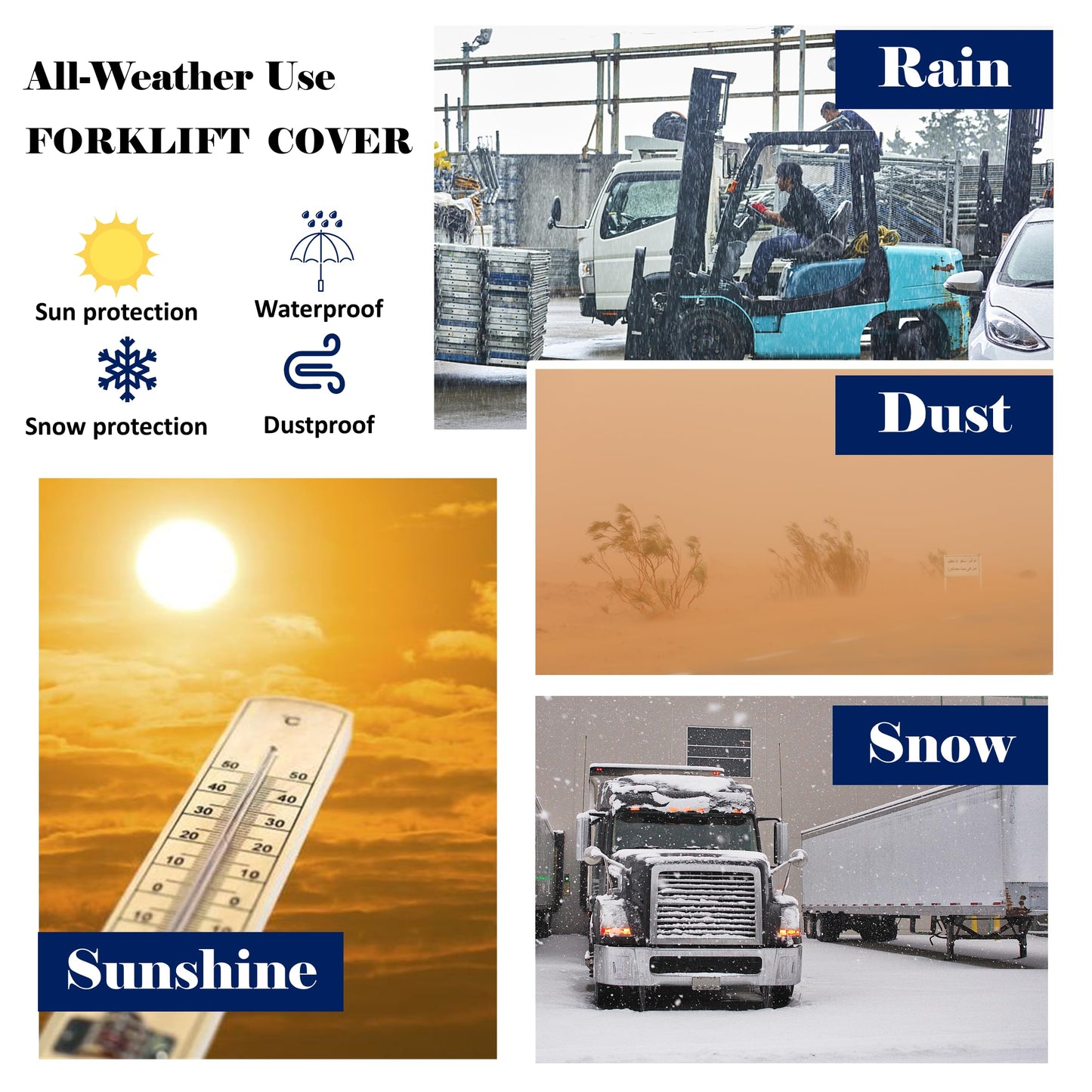 BENVOL Forklift Cover, All-Weather Use, Universal Type,0.5mm EVA Transparent Material,600D Silver-Coated Oxford,Waterproof, Windproof, Dustproof and UV-Proof, Fit 6000 Lbs (4Side-clear)