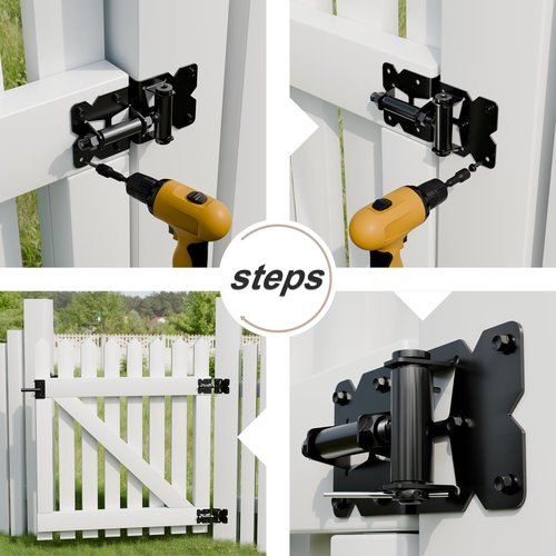 KABMOZ Gate Hinges,Durable Carbon Steel Material,Suitable Apply Wooden/Vinyl/PVC Fences,Garage Self Closing Door Heavy Duty Fence Hardware Partne,with Lnstallation Screws,Black,2*Hinge (Carbon Steel)