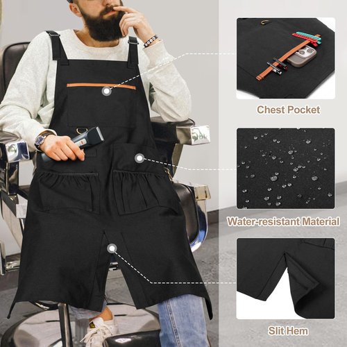 HODRANT Barber Apron, Men & Women Hair Stylist Apron with Dual Shoulder Straps & Adjustable Buckle, Water-resistant Hair Cutting Smock with Multiple Pockets for Hairdresser, Cosmetology